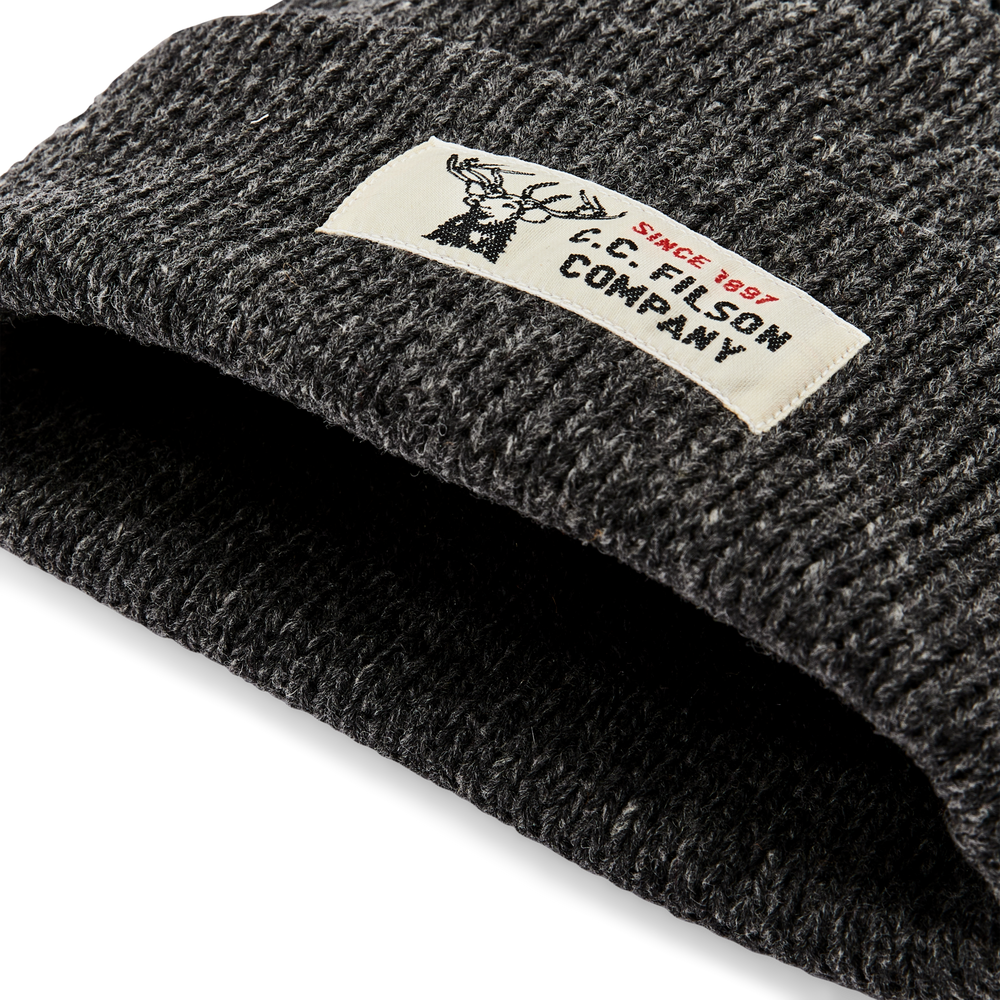 alternate image of filson's lined ragg wool beanie, a wool beanie, shown in charcoal black