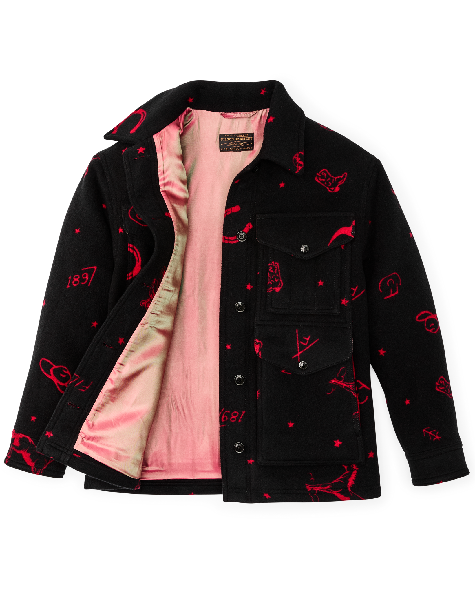 Women's Jacquard Wool Cruiser Jacket - Black / Red Western