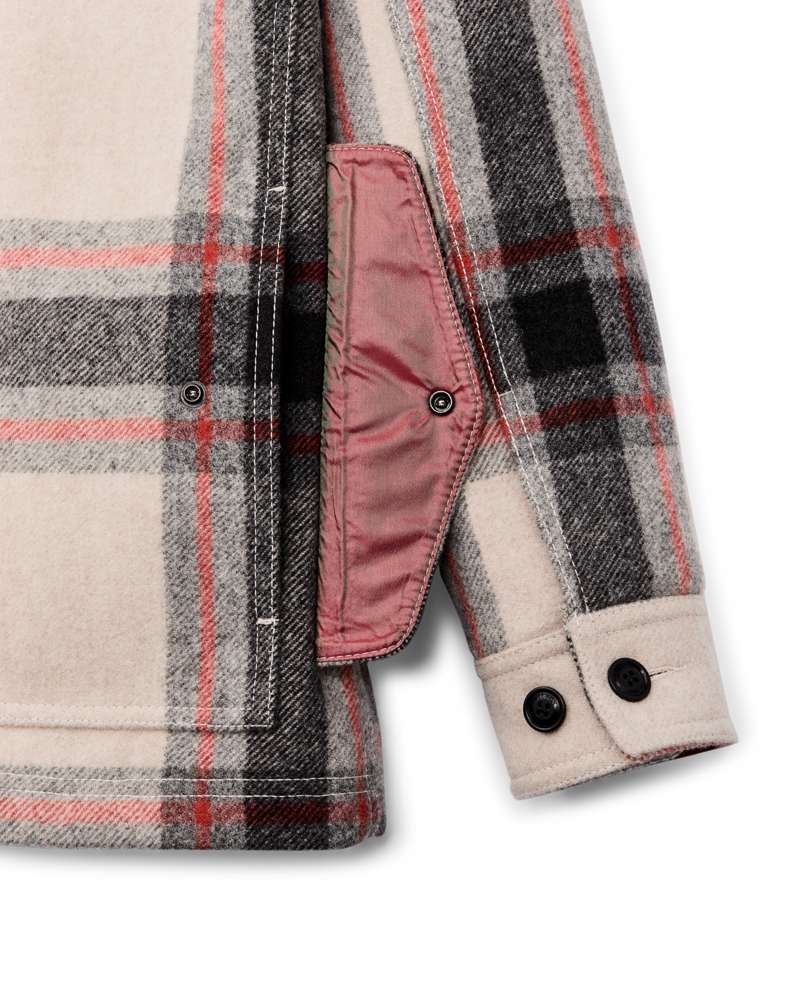 Women's Mackinaw Wool Shearling Cruiser Jacket - Cream / Red / Black Plaid