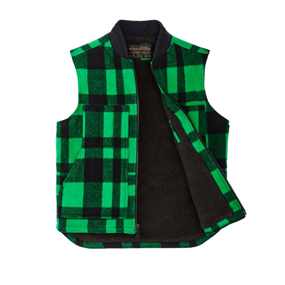 Alternate view of the Filson Lined Mackinaw Wool Work Vest - Acid Green / Black Heritage Plaid X