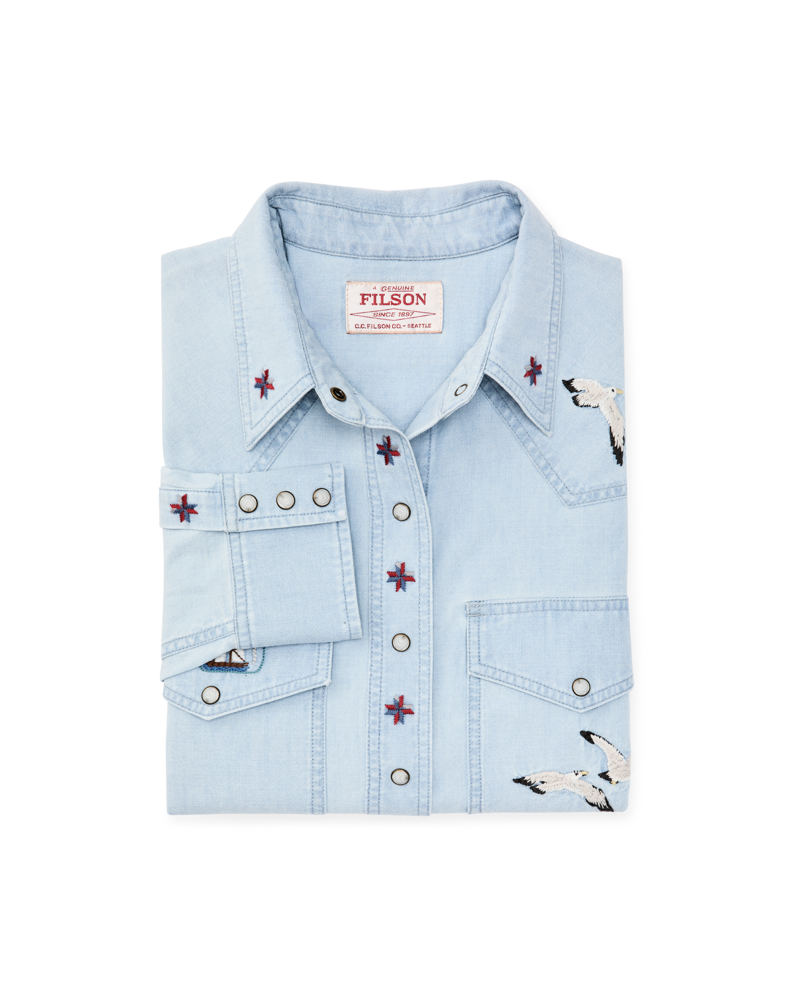 Alternate view of the Filson Women's Embroidered Western Shirt - Light Indigo