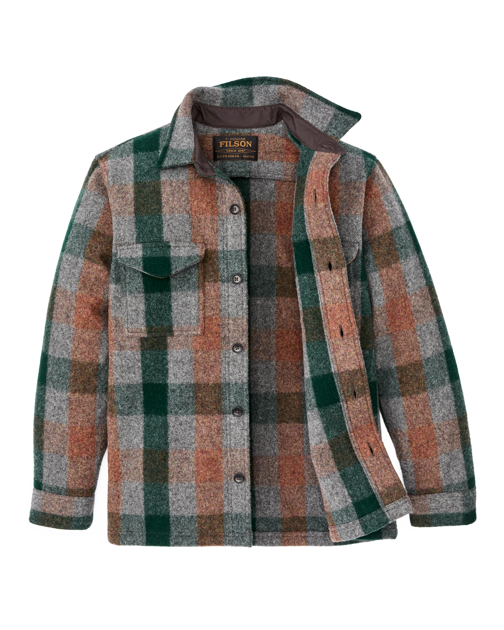 Mackinaw Wool Jac-shirt - Green / Orange / Gray Plaid | Filson Mackinaw Wool Jac-shirt - Green / Orange / Gray Plaid | Filson