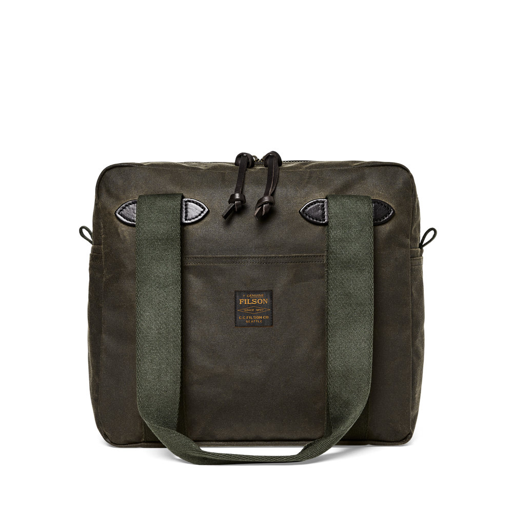 Front-facing image of the Filson Tin Cloth Zipper Tote Bag - Otter Green