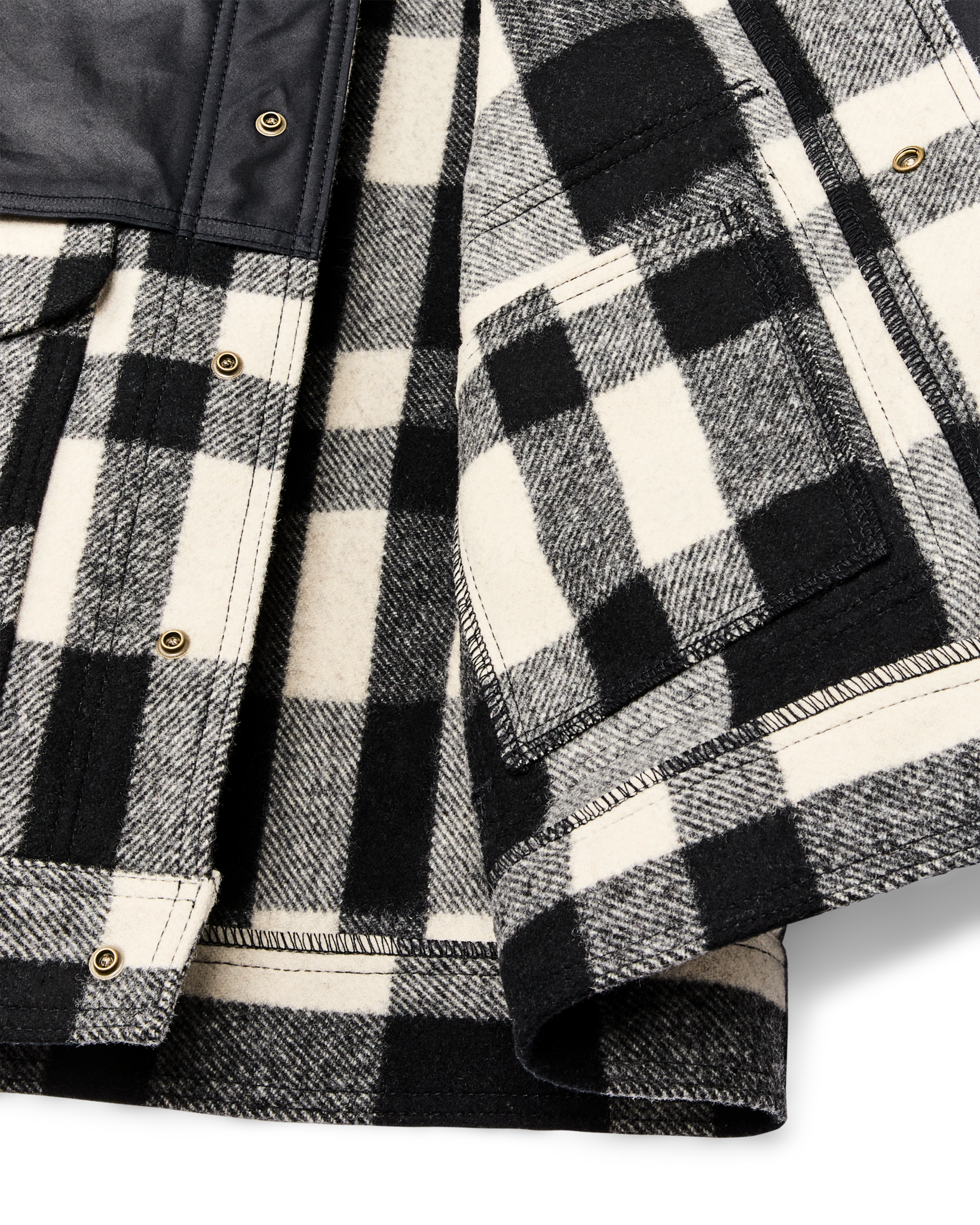 Mackinaw Wool Caped Jacket - Natural Black Plaid / Navy