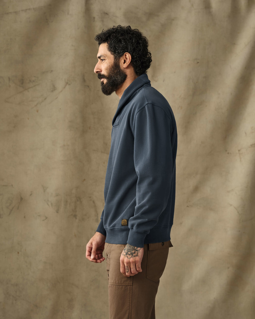 Field Knit Shawl-Neck Sweatshirt - Bluefin