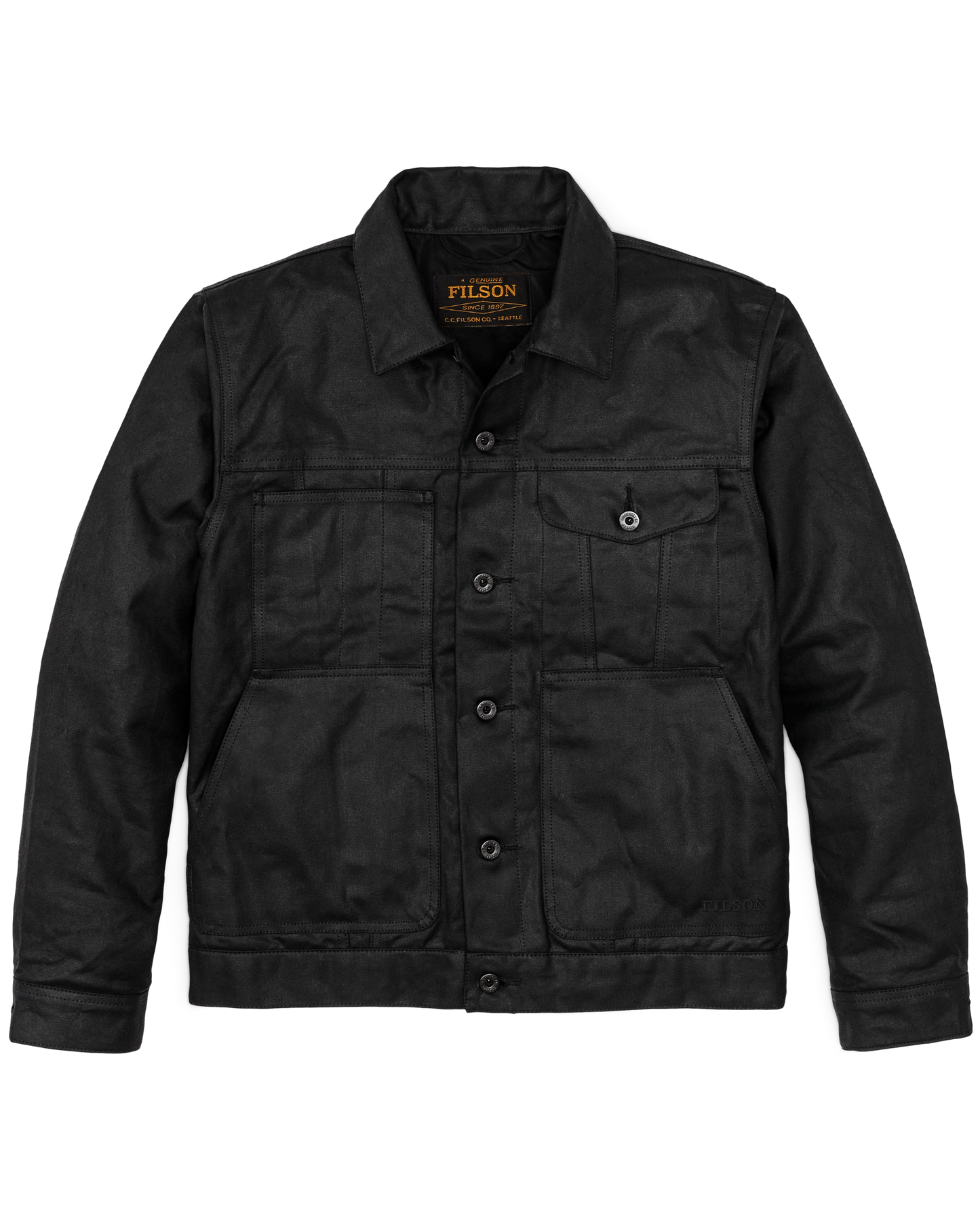 Front-facing image of the Filson Tin Cloth Short Lined Cruiser Jacket - Black
