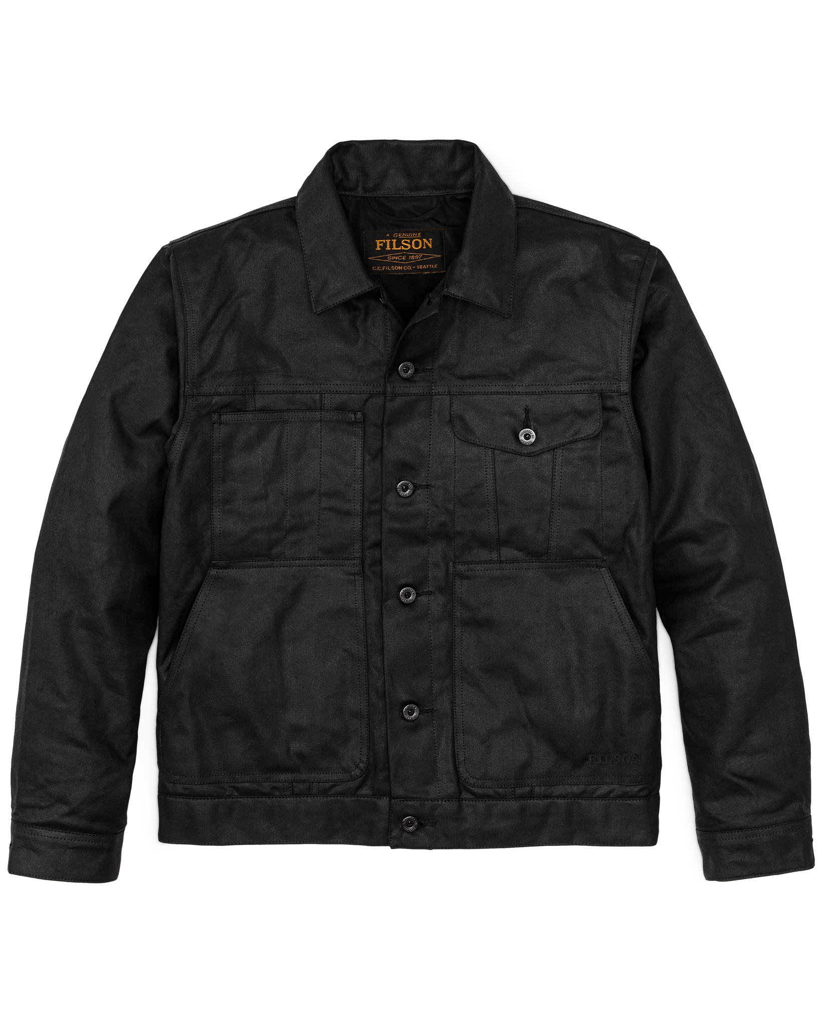 Front-facing image of the Filson Tin Cloth Short Lined Cruiser Jacket - Black