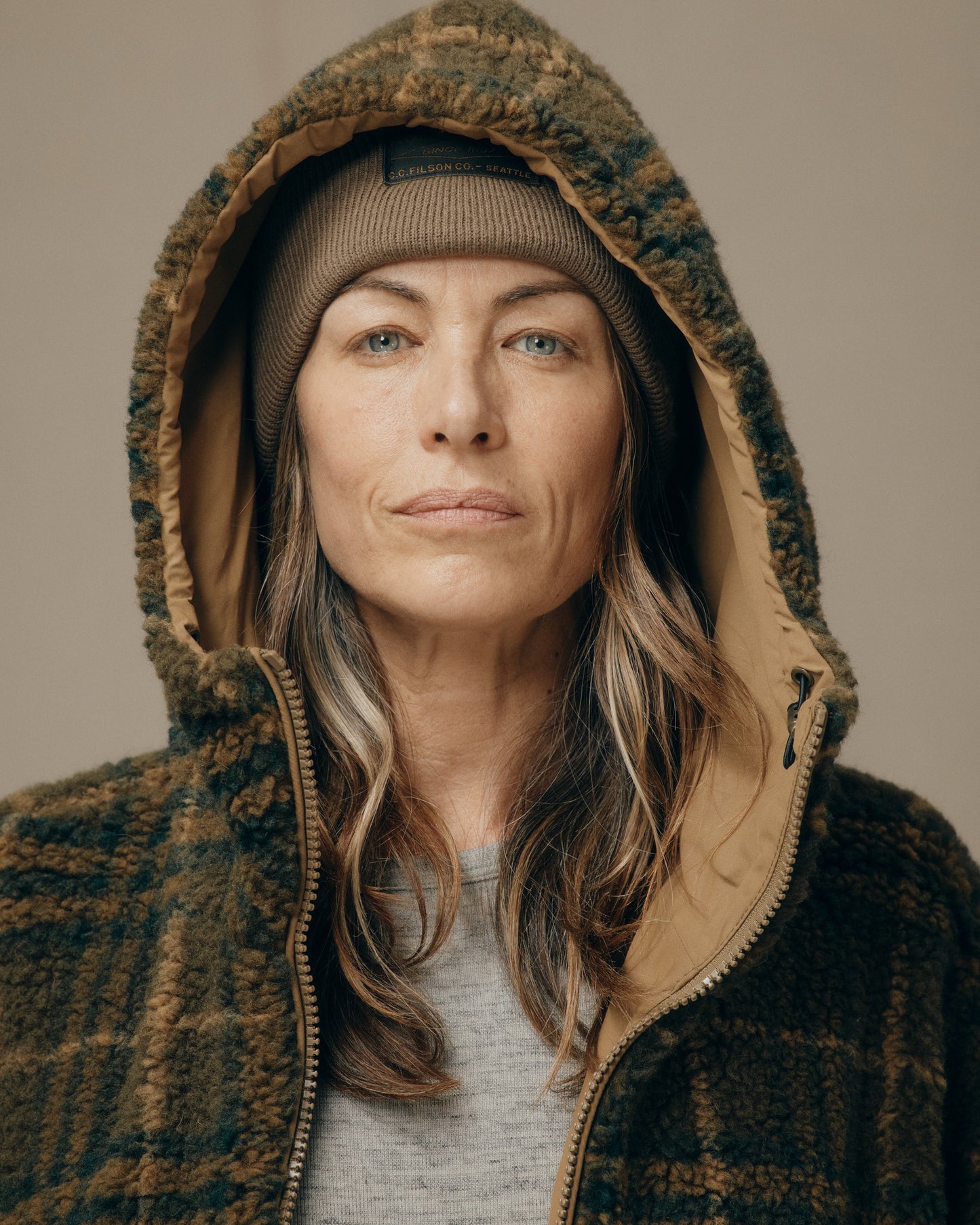 Women's Reversible Woolly Fleece Coat - Tan