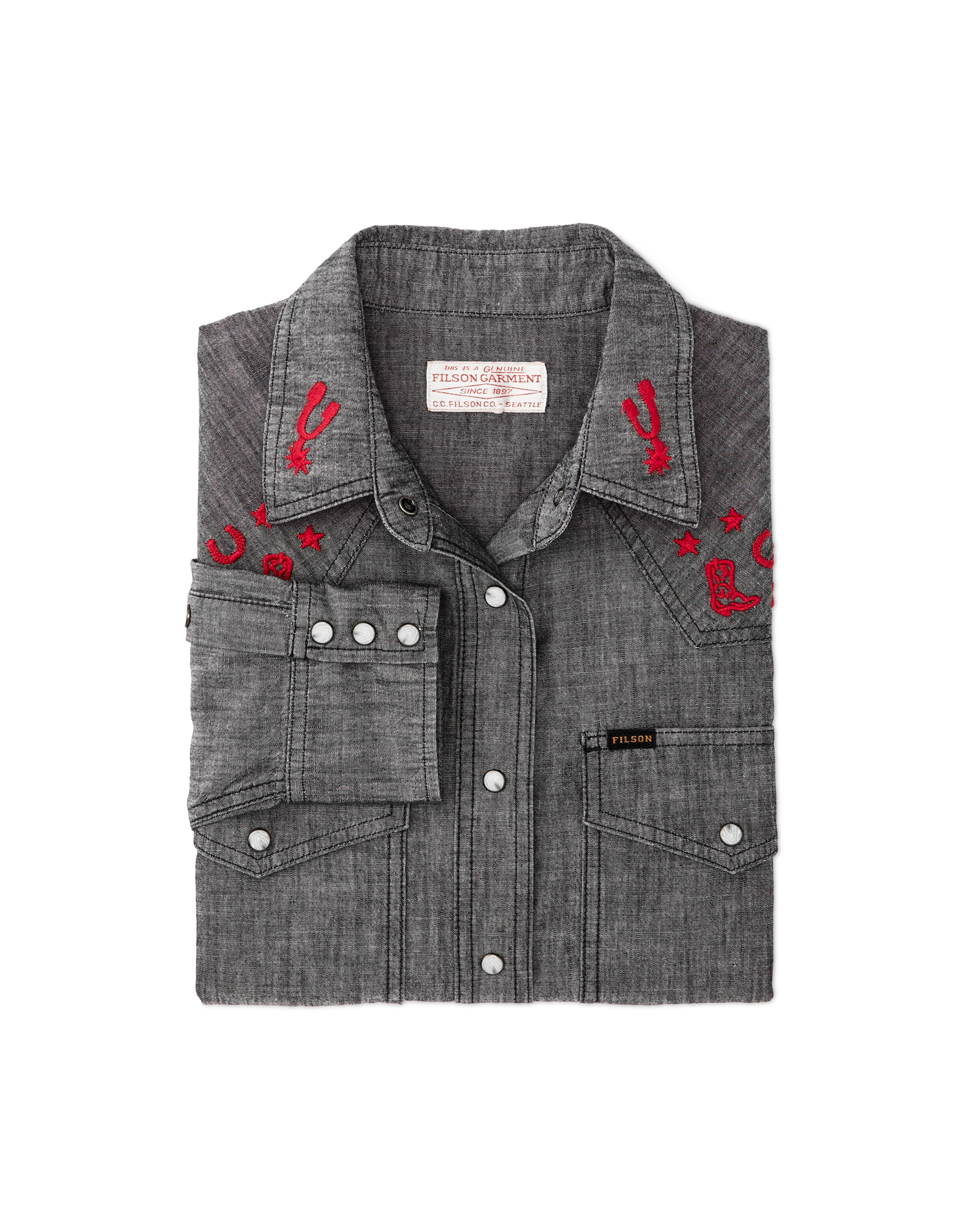 Women's Embroidered Western Shirt - Black Chambray / Western