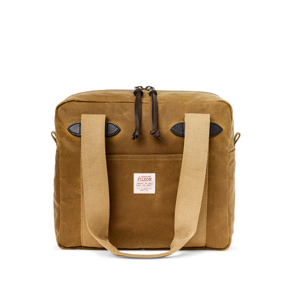 Front-facing image of the Filson Tin Cloth Zipper Tote Bag - Dark Tan