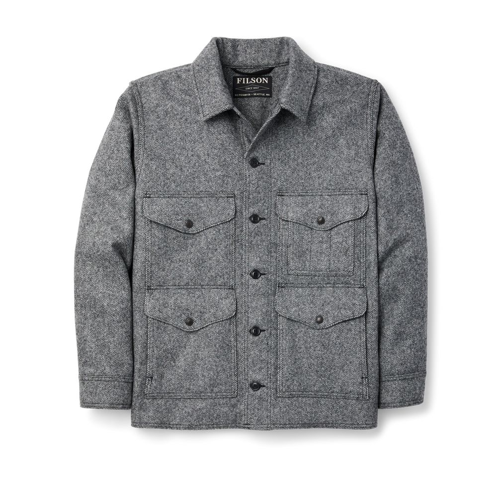 Front-facing image of the Filson Mackinaw Wool Cruiser Jacket - Gray Black