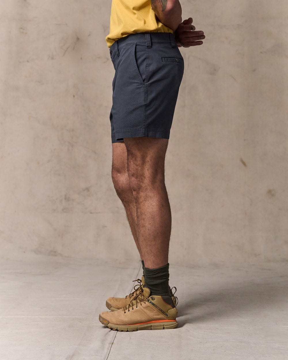 image of a model wearing Filson's Granite Mountain 6" Shorts - Ink Blue
