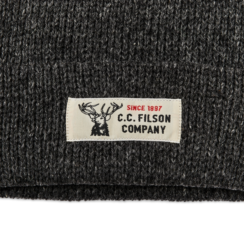 alternate image of filson's lined ragg wool beanie, a wool beanie, shown in charcoal black