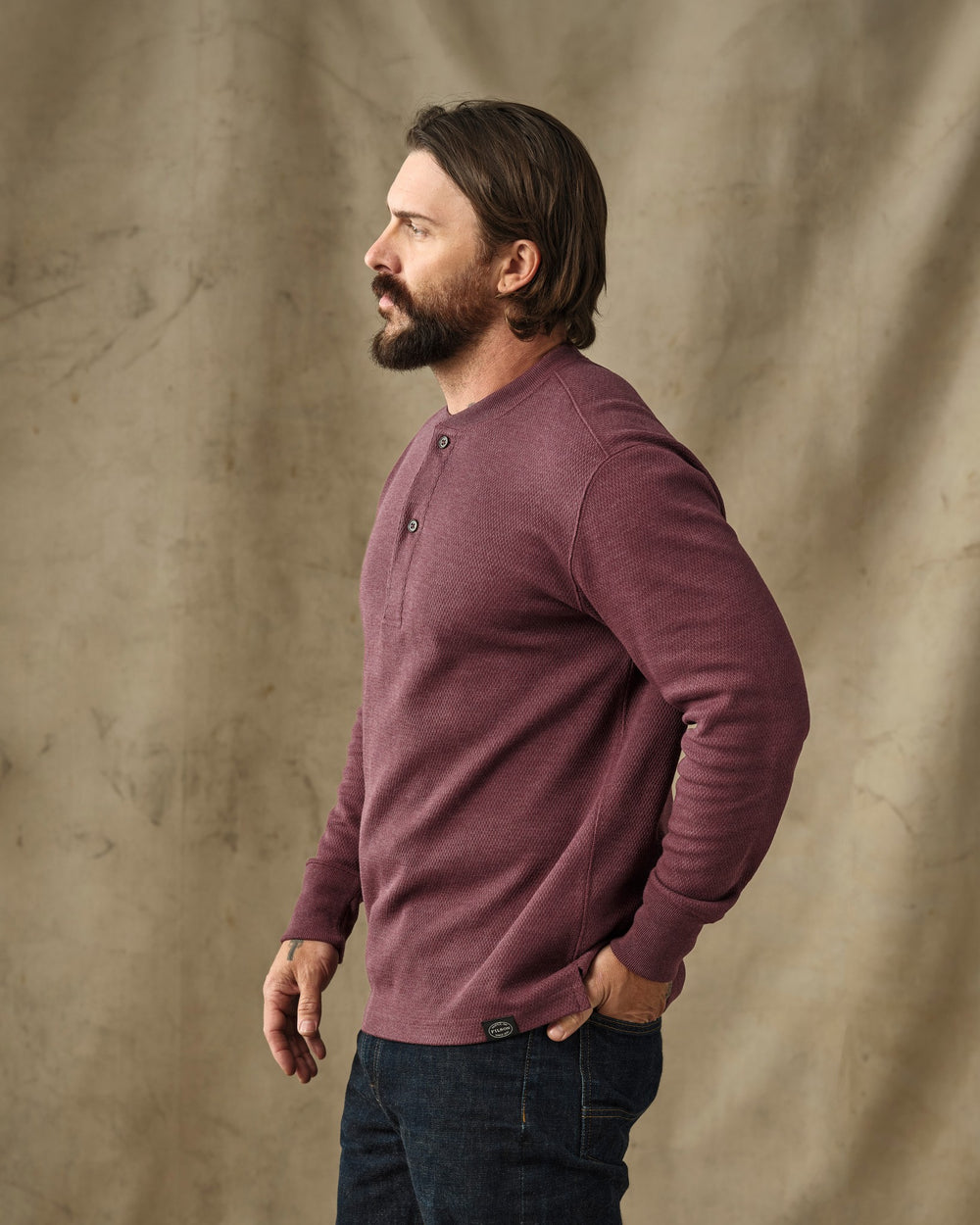 Waffle Knit Henley - Dark Port Heather