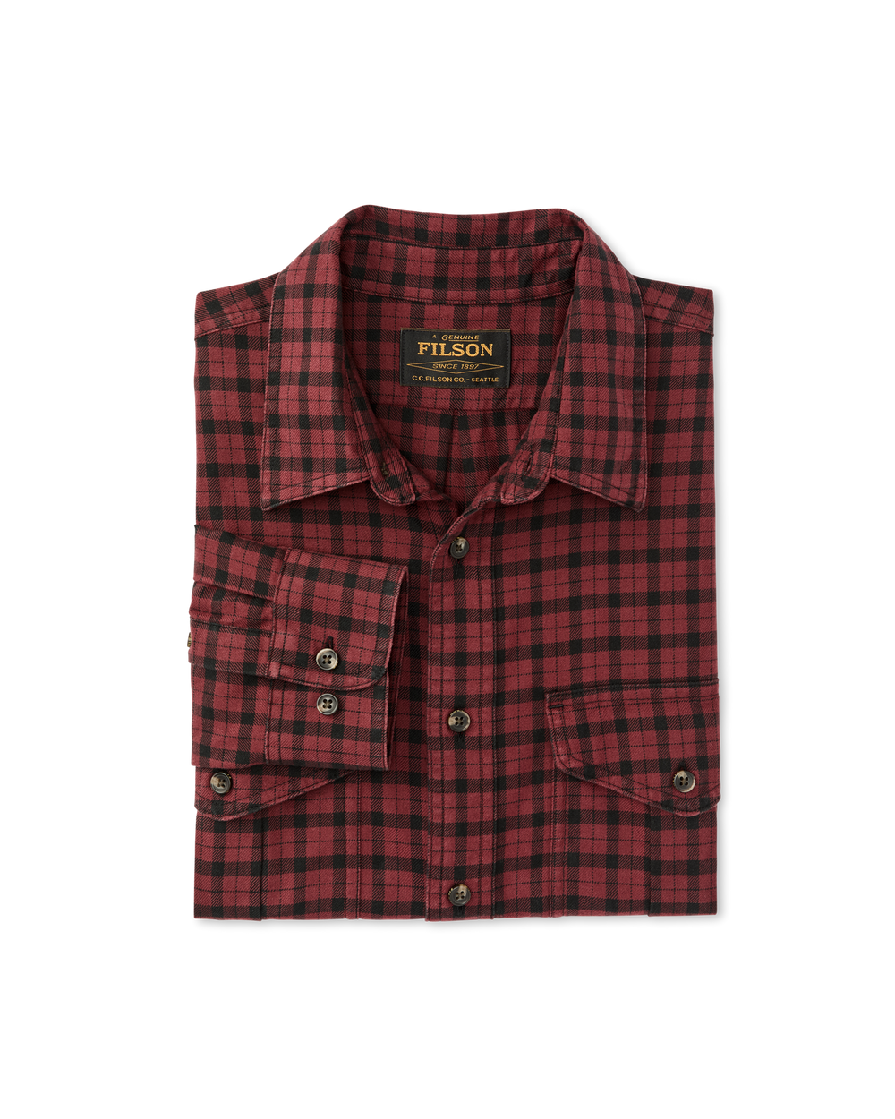 Alternate view of the Filson Lightweight Alaskan Guide Shirt - Port / Black Plaid