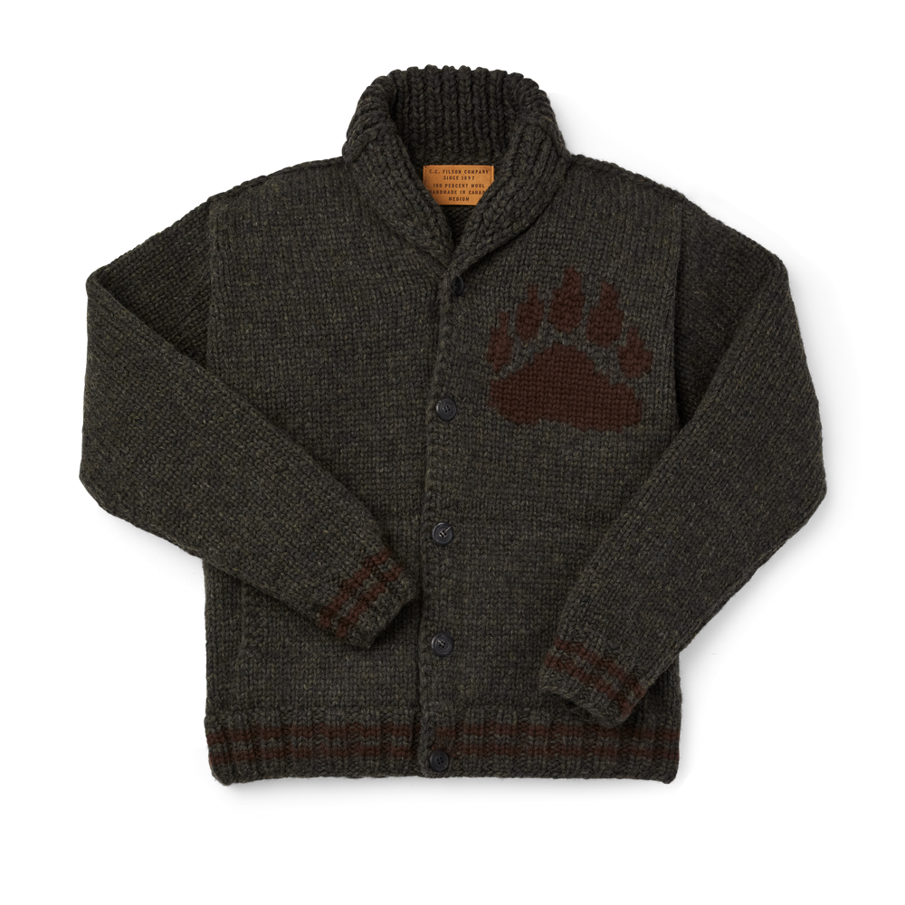 Front-facing image of the Filson Handmade Sweater - Dark Green Heather