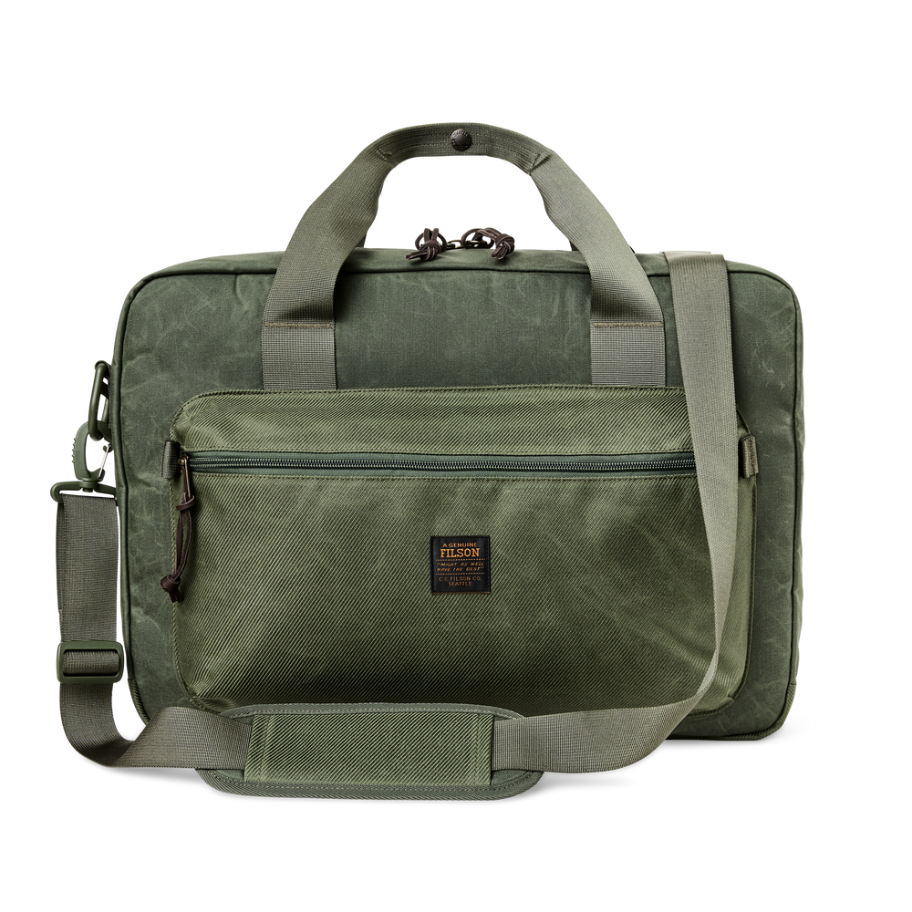 Front-facing image of the Filson Surveyor Pullman Pack - Service Green