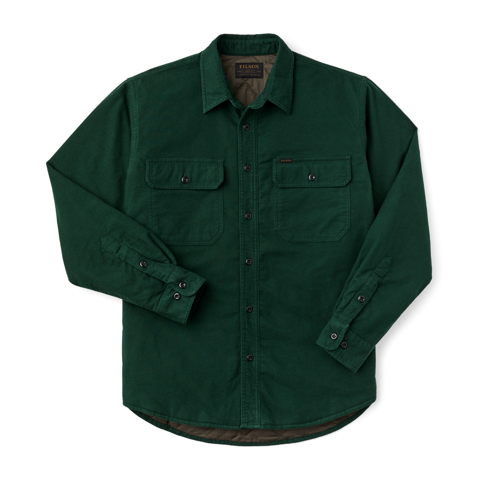 Front-facing image of the Filson Insulated Field Flannel Shirt - Dark Spruce