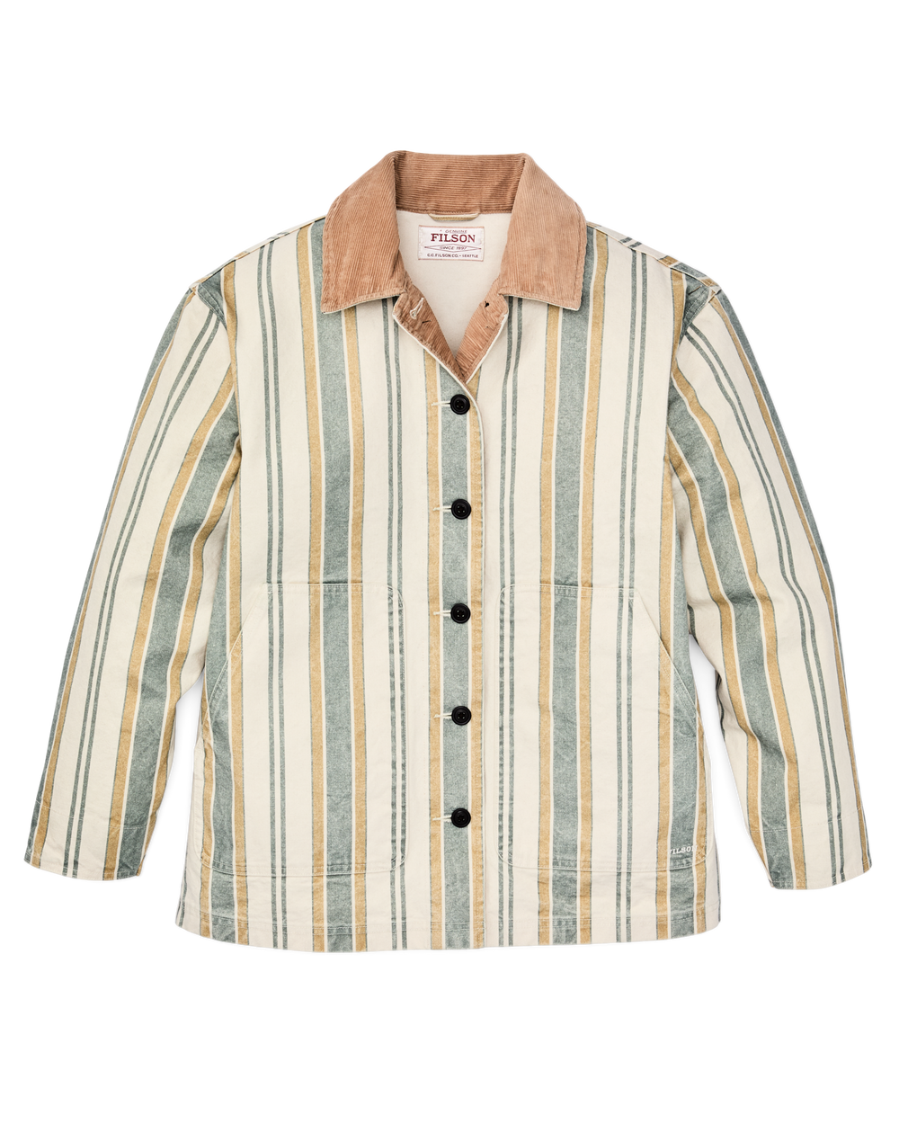 Front-facing image of the Filson Women's Canvas Barn Coat - Natural / Yellow