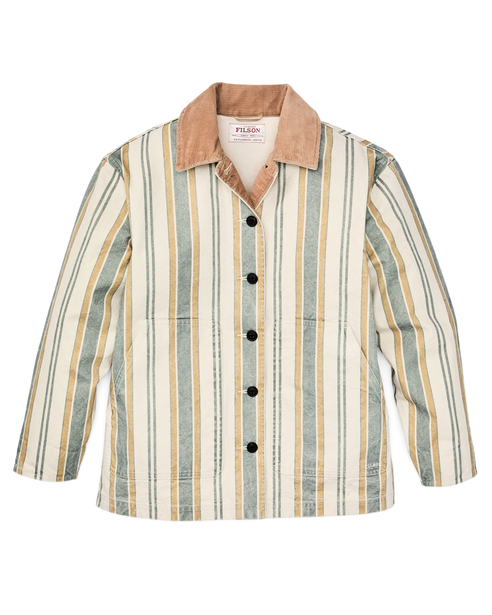 Front-facing image of the Filson Women's Canvas Barn Coat - Natural / Yellow