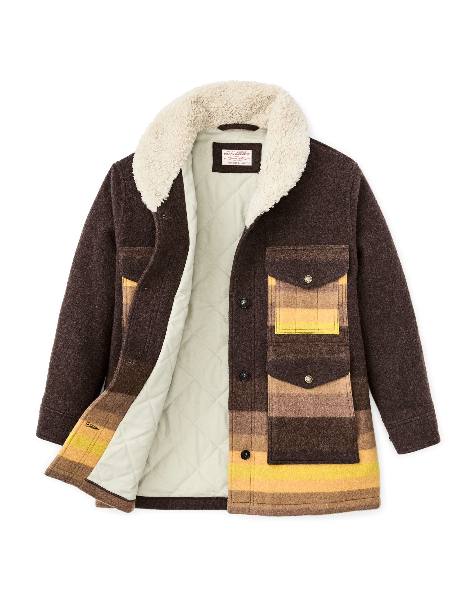 Women's Kodiak Shawl Collar Coat - Brown / Yellow Stripe