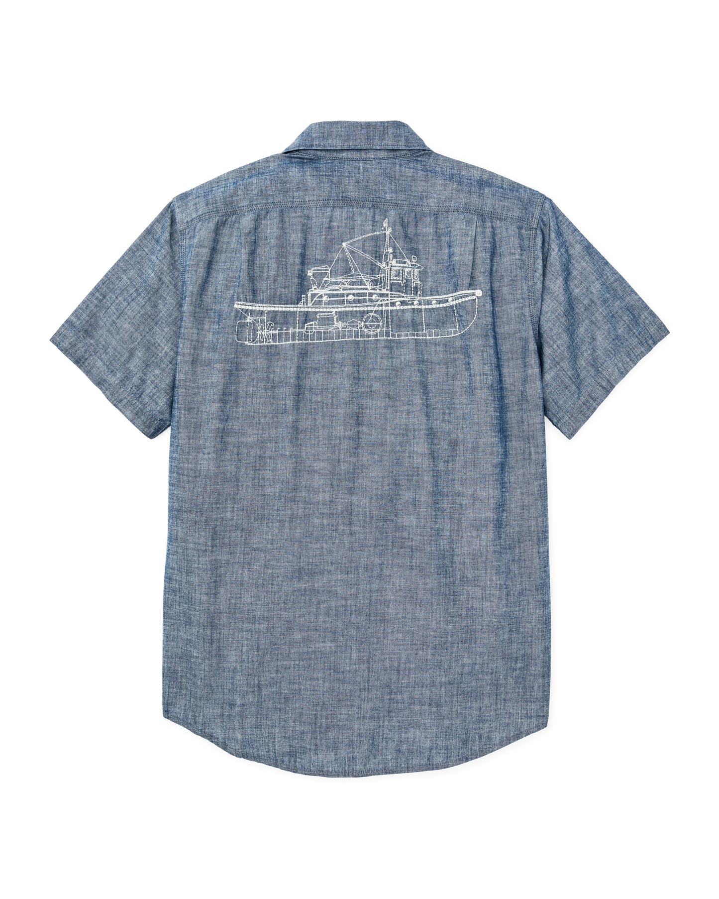 Alternate view of the Filson Short-sleeve Embroidered Chambray Shirt - Rinsed Indigo