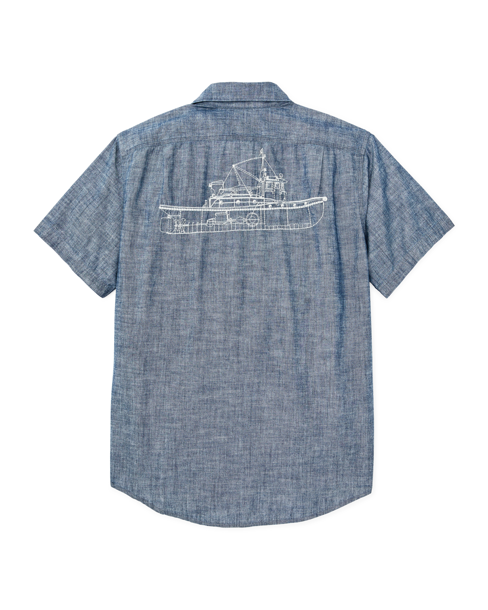 Alternate view of the Filson Short-sleeve Embroidered Chambray Shirt - Rinsed Indigo