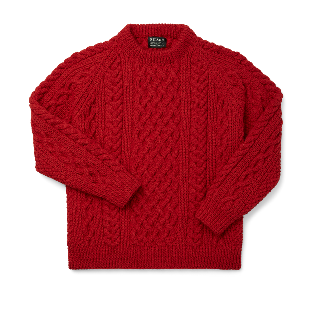Front-facing image of the Filson Wool Fisherman's Sweater - Red