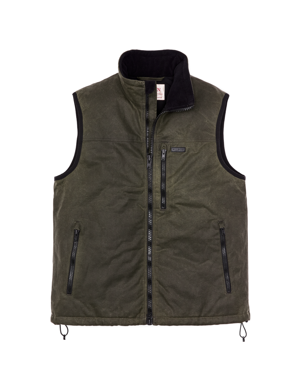 Front-facing image of the Filson Tin Cloth Insulated Vest - Otter Green
