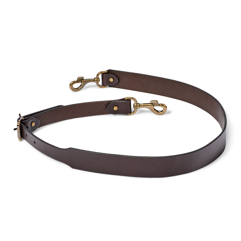 Front-facing image of the Filson Wide Bridle Leather Shoulder Strap - Brown