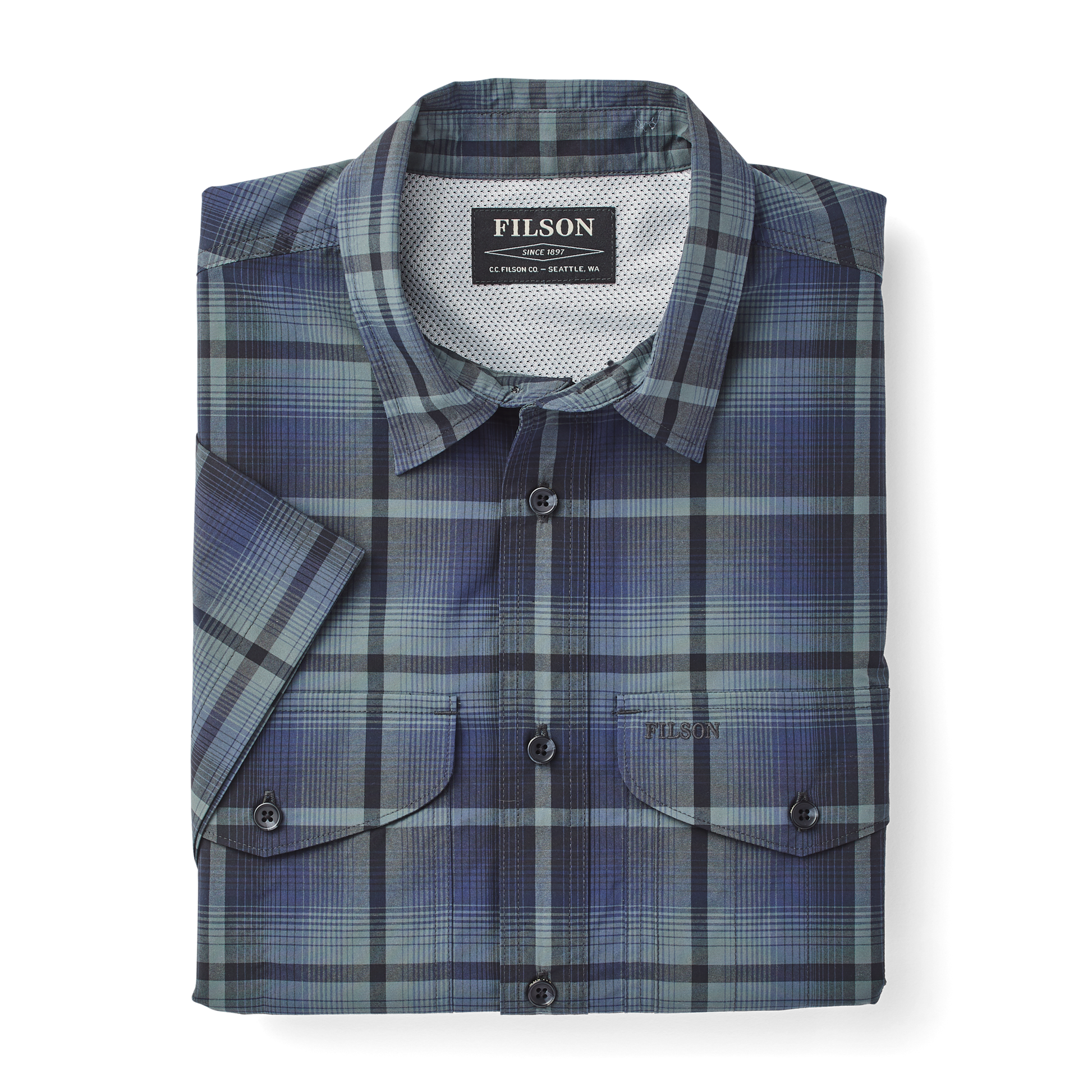 Alternate view of the Filson Twin Lakes Short Sleeve Sport Shirt - Navy/grey Plaid