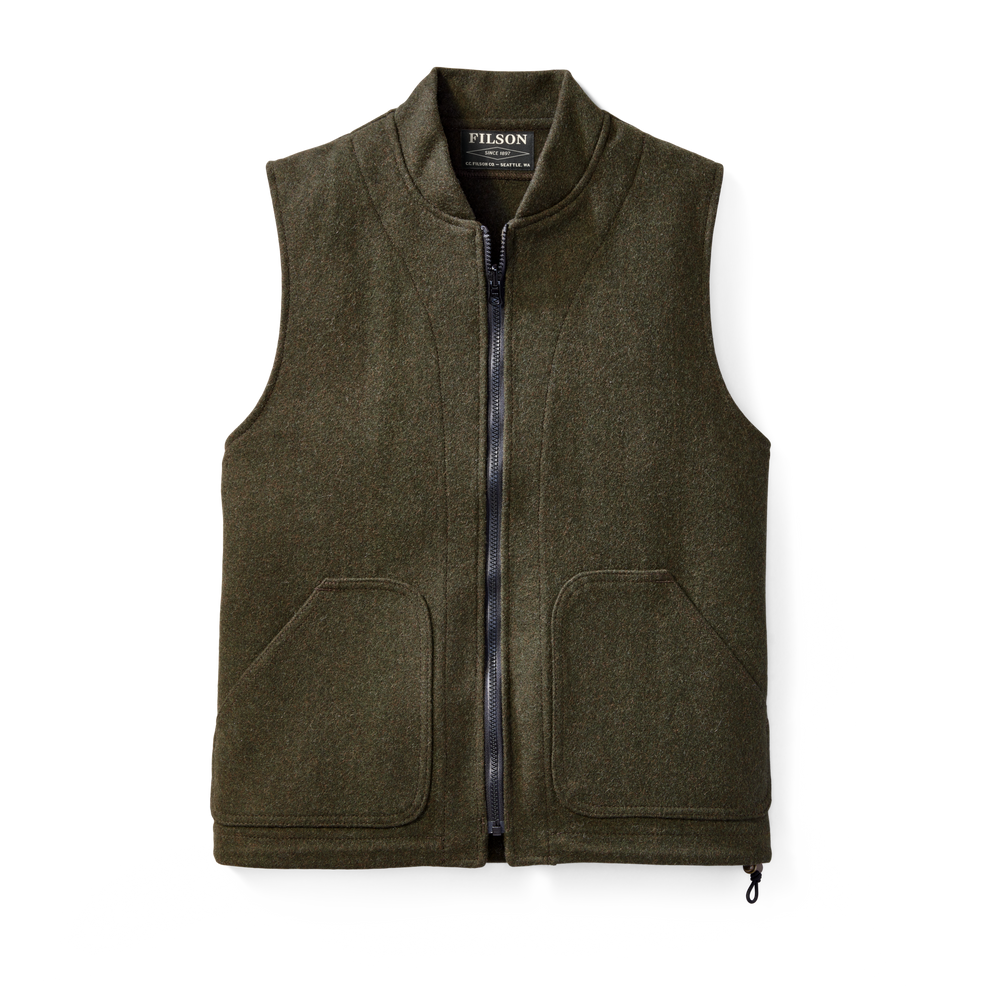 Front-facing image of the Filson Mackinaw Wool Vest Liner - Forest Green