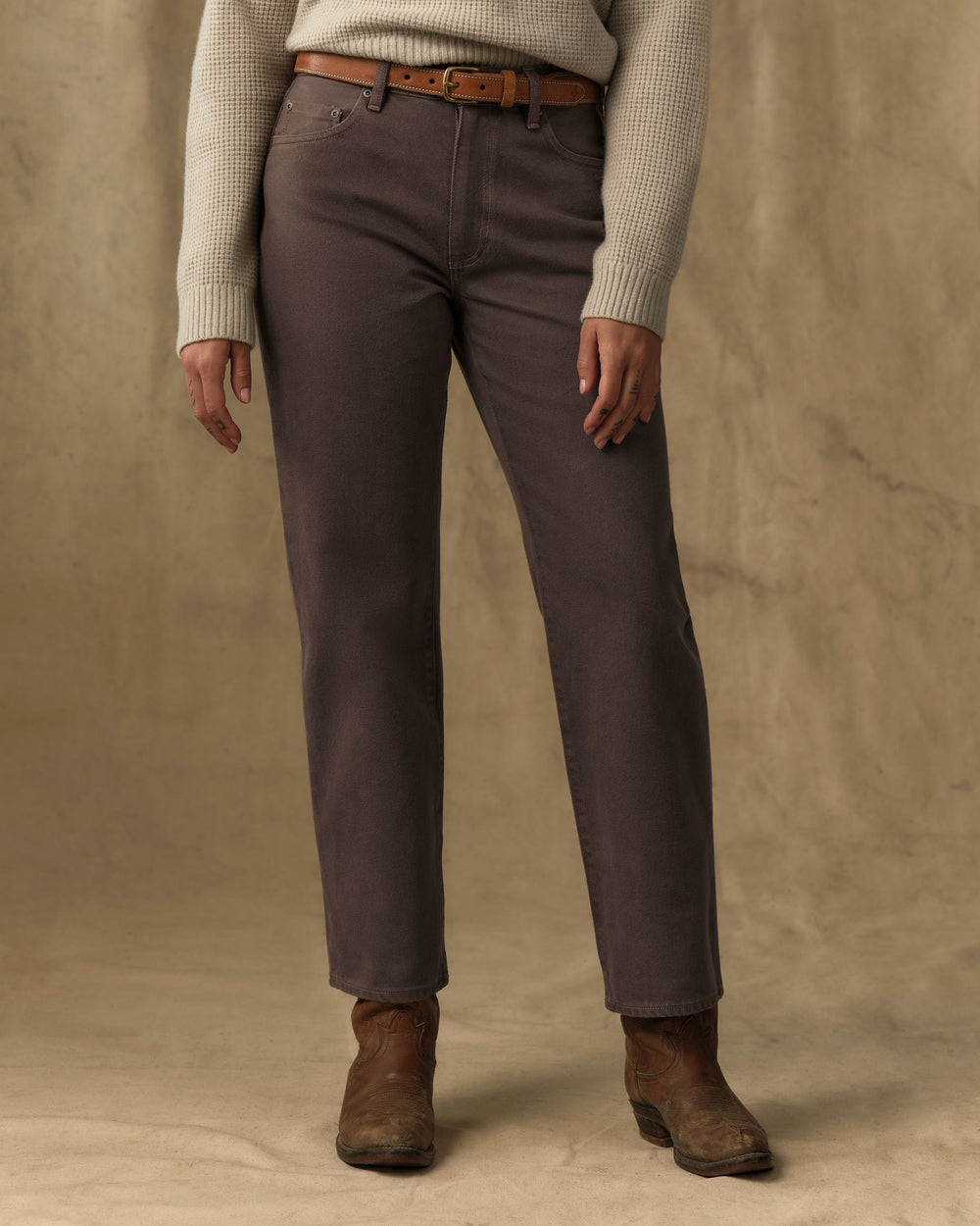 image of a model wearing Filson's Women's 14-oz. Straight-Leg Jeans - Slate Brown