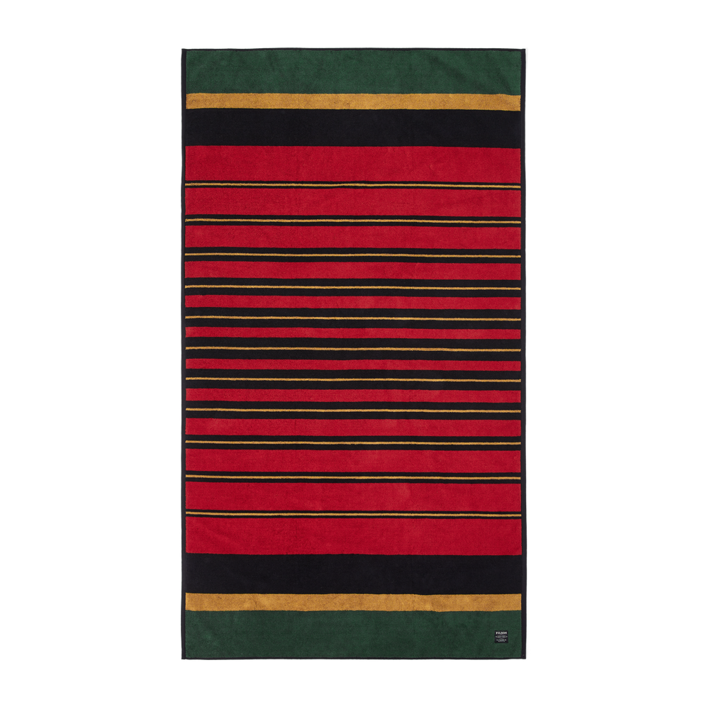 Front-facing image of the Filson Chopaka Lake Towel - Red Stripe / Trailhead