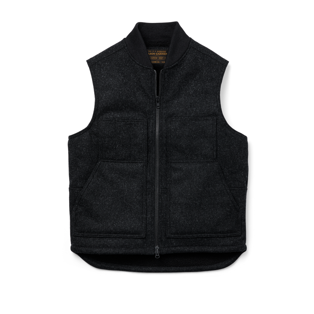 Front-facing image of the Filson Lined Mackinaw Wool Work Vest - Charcoal