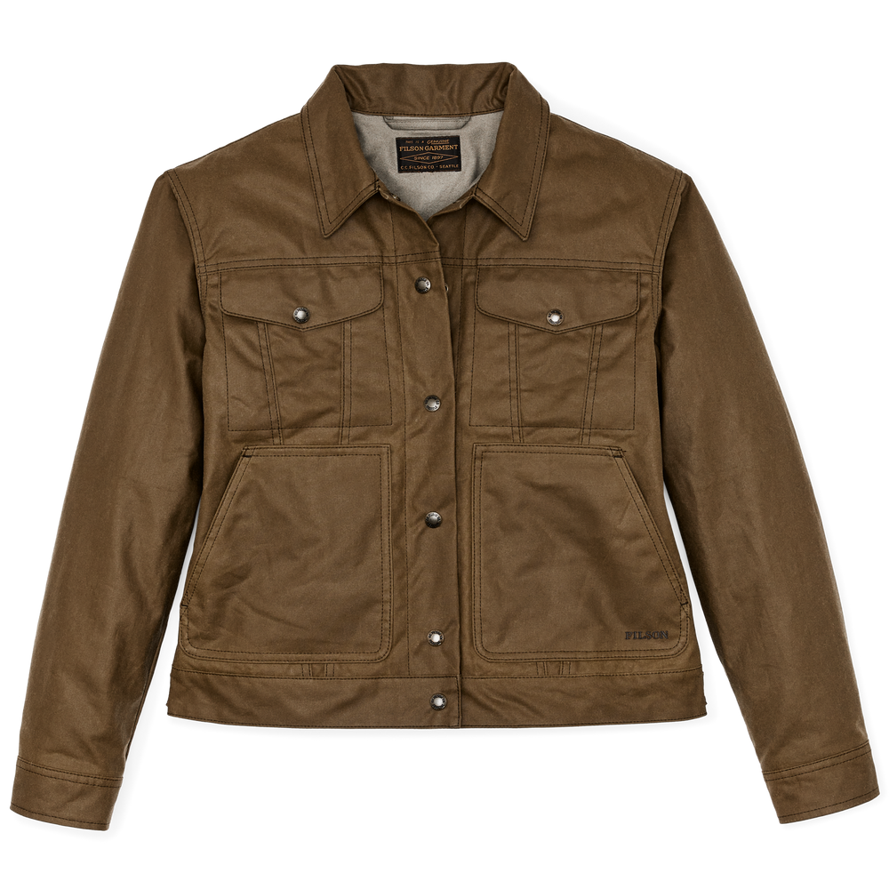 Front-facing image of the Filson Women's Short Lined Cruiser Jacket - Dark Tan