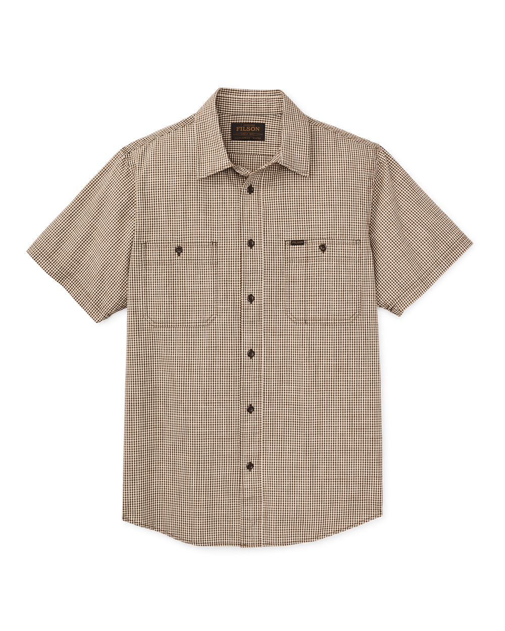 Short Sleeve Chambray Shirt - Coffee / Natural Plaid