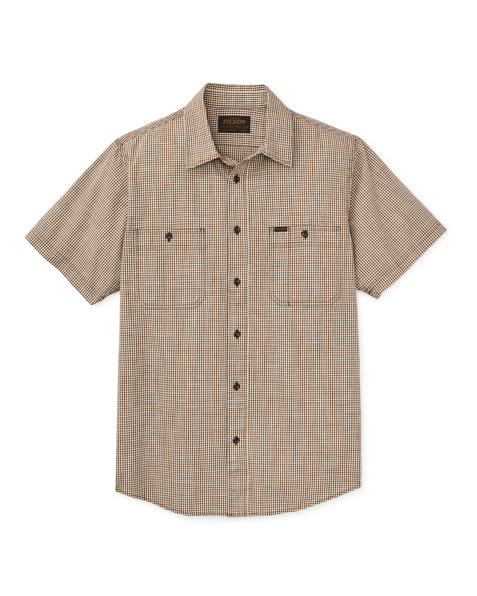 Short Sleeve Chambray Shirt - Coffee / Natural Plaid