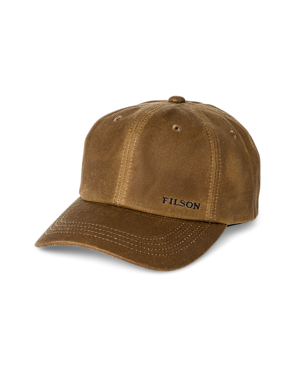 Front-facing image of the Filson Waxed Low-profile Logger Cap - Dark Khaki