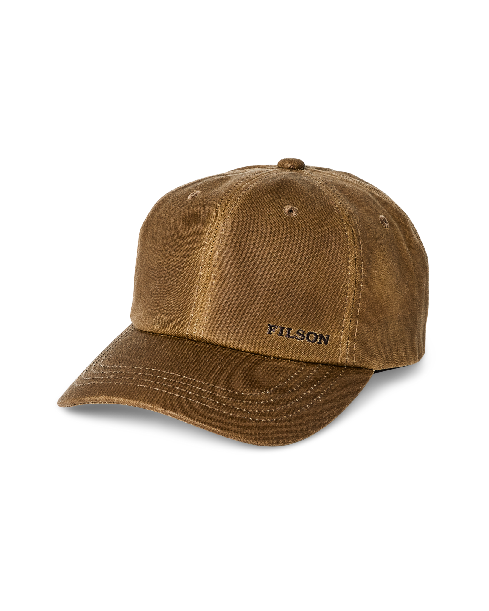 Front-facing image of the Filson Waxed Low-profile Logger Cap - Dark Khaki