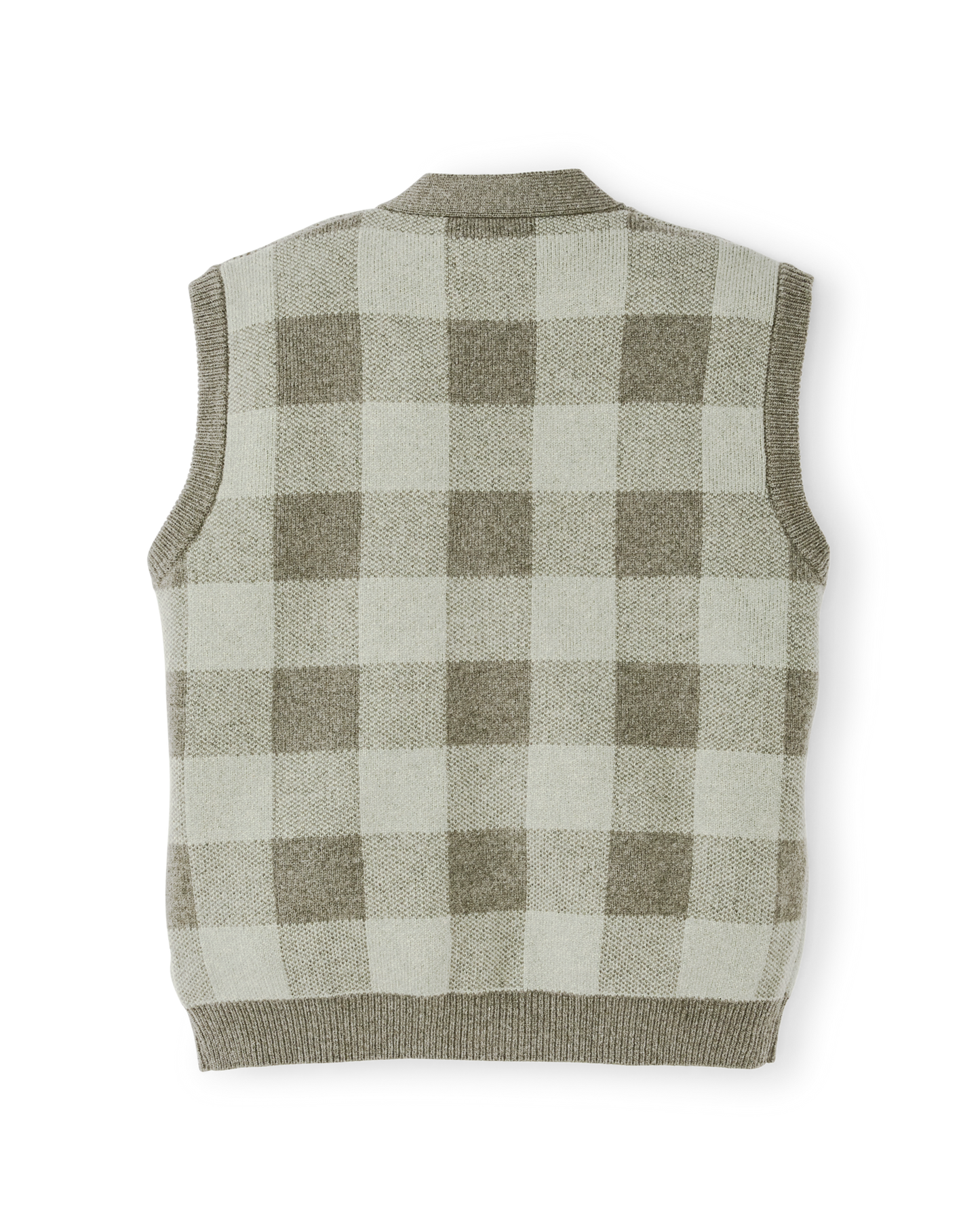 Women's Wool Cardigan Vest - Olive Check