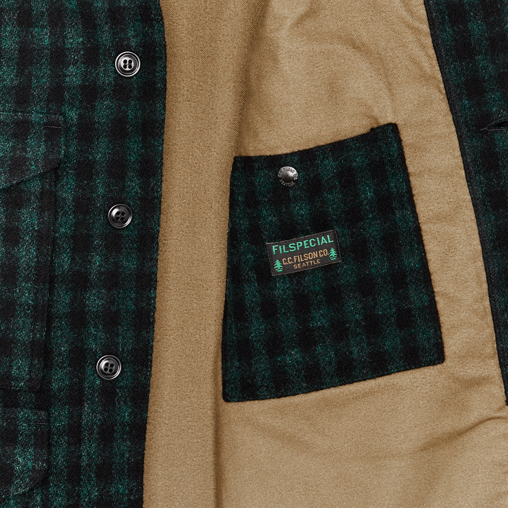 Alternate view of the Filson Mackinaw Wool Hooded Cruiser Jacket - Dark Timber / Black Check