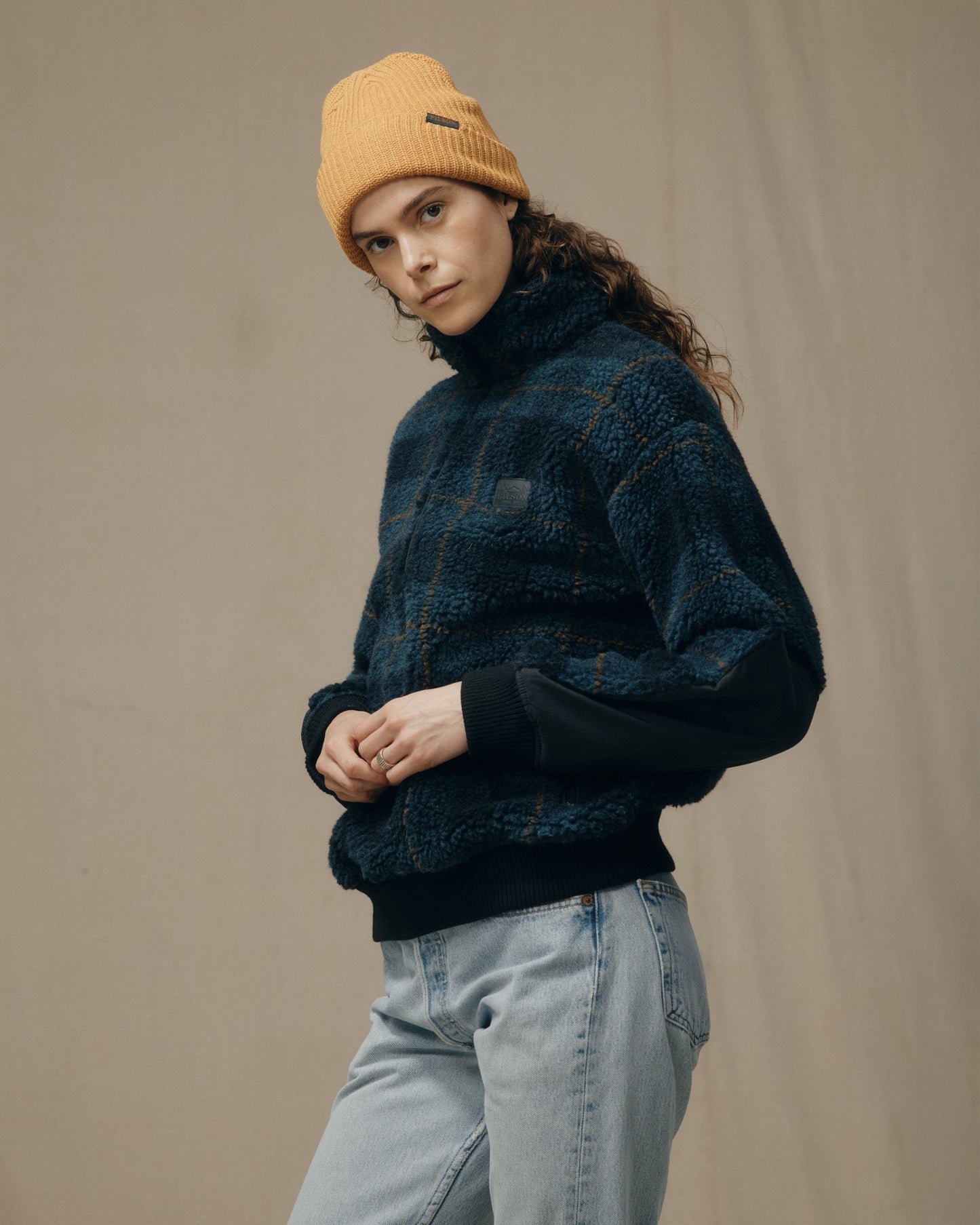 Women's Pile Fleece Popover - Blue / Black Plaid