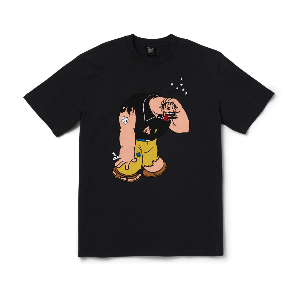 Front-facing image of the Filson Popeye  T-shirt - Black Bluto
