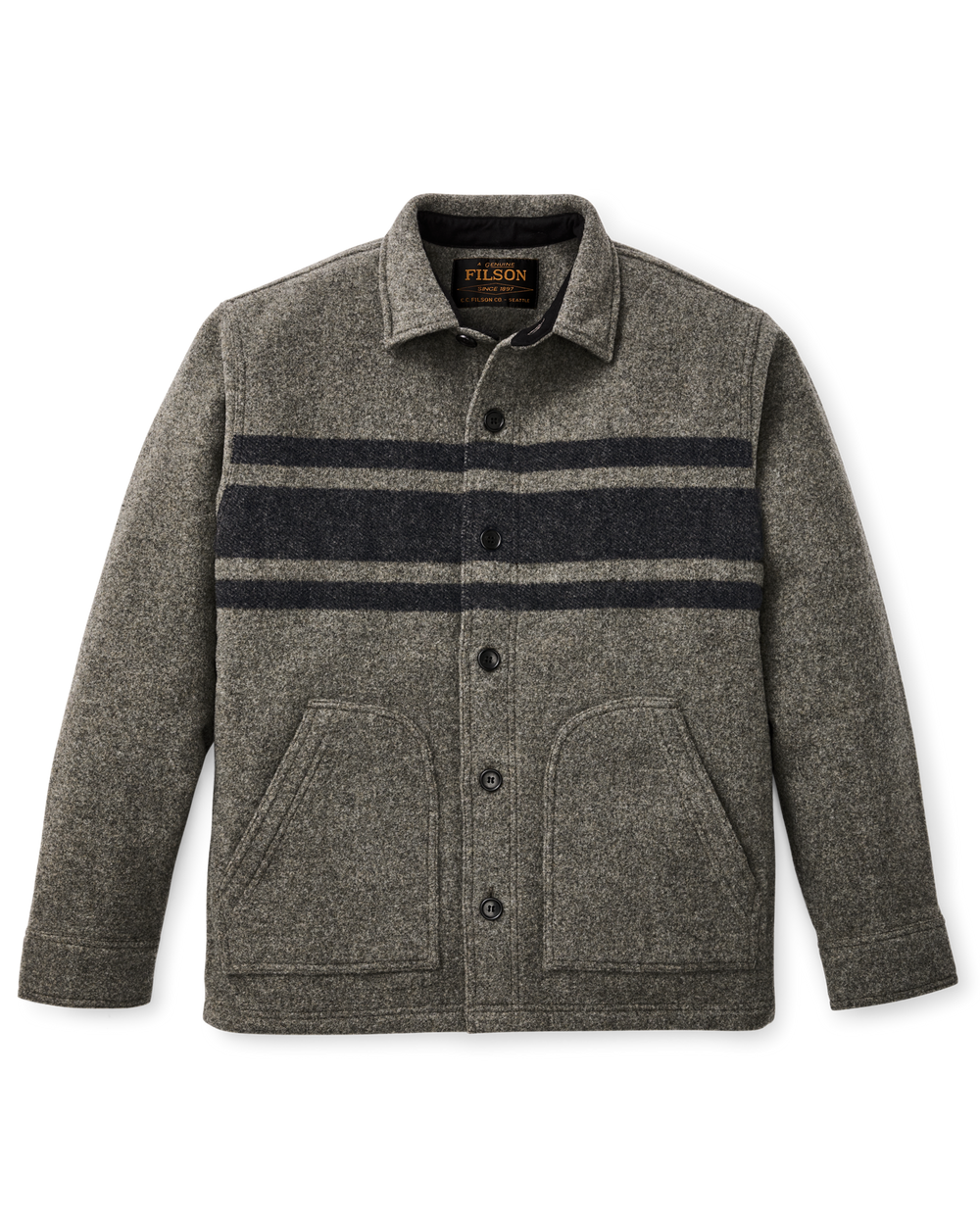 Mackinaw Wool 1972 Coat - Gray / Black Stripe