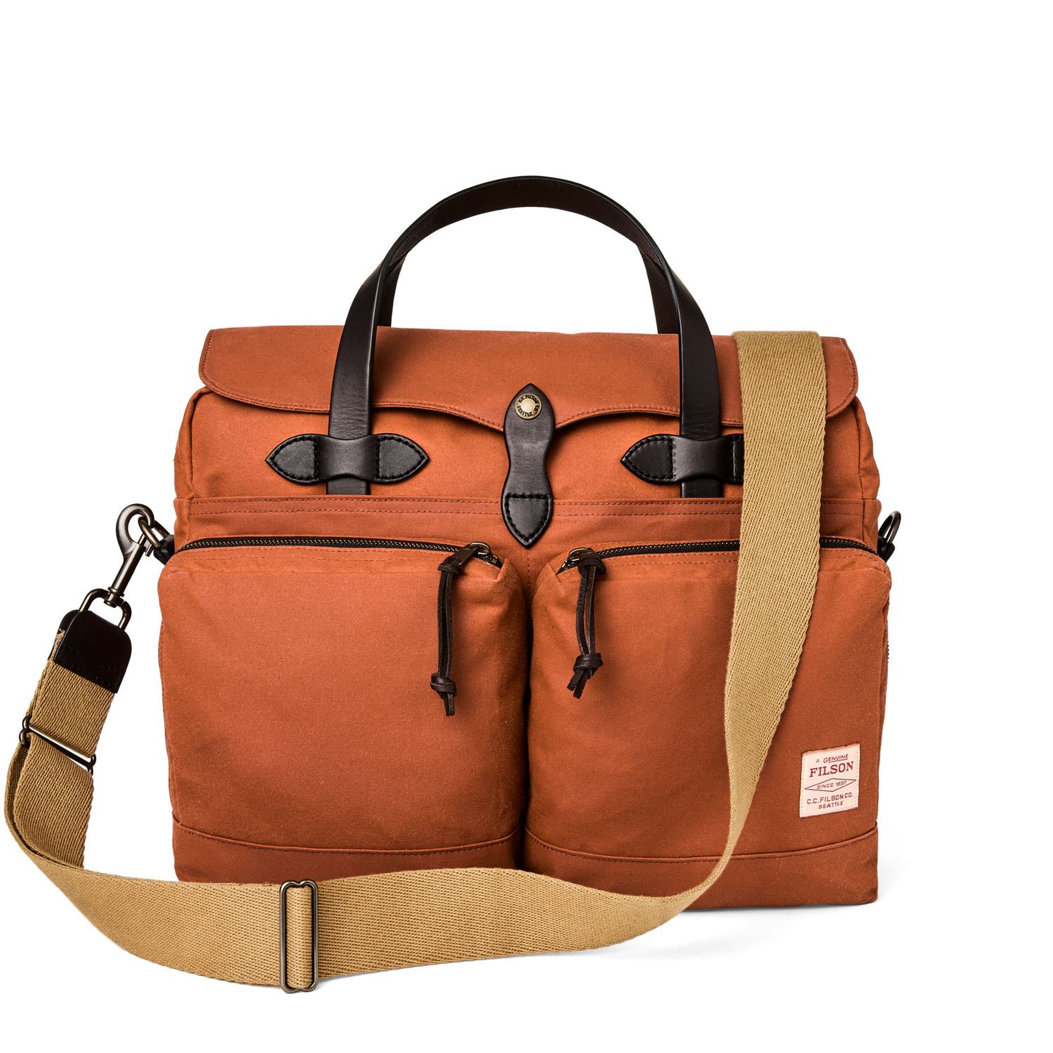 Front-facing image of the Filson 24 Hour Tin Cloth Briefcase - Rust