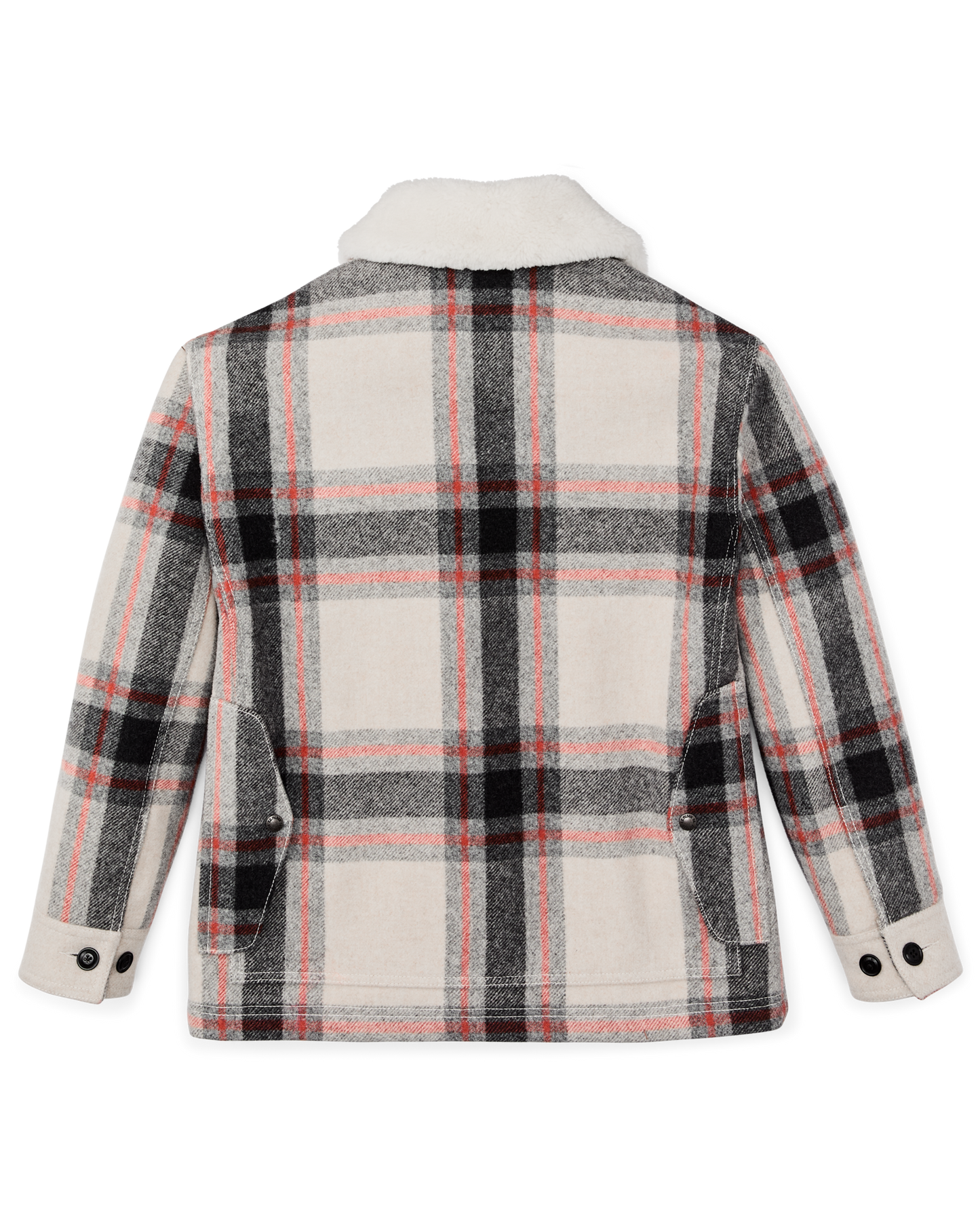 Women's Mackinaw Wool Shearling Cruiser Jacket - Cream / Red / Black Plaid