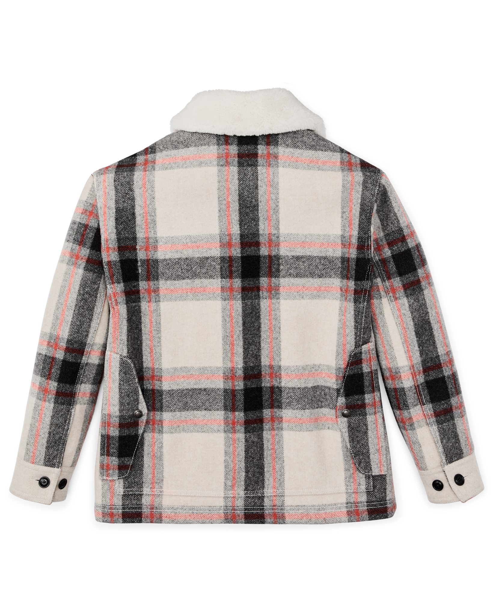 Women's Mackinaw Wool Shearling Cruiser Jacket - Cream / Red / Black Plaid