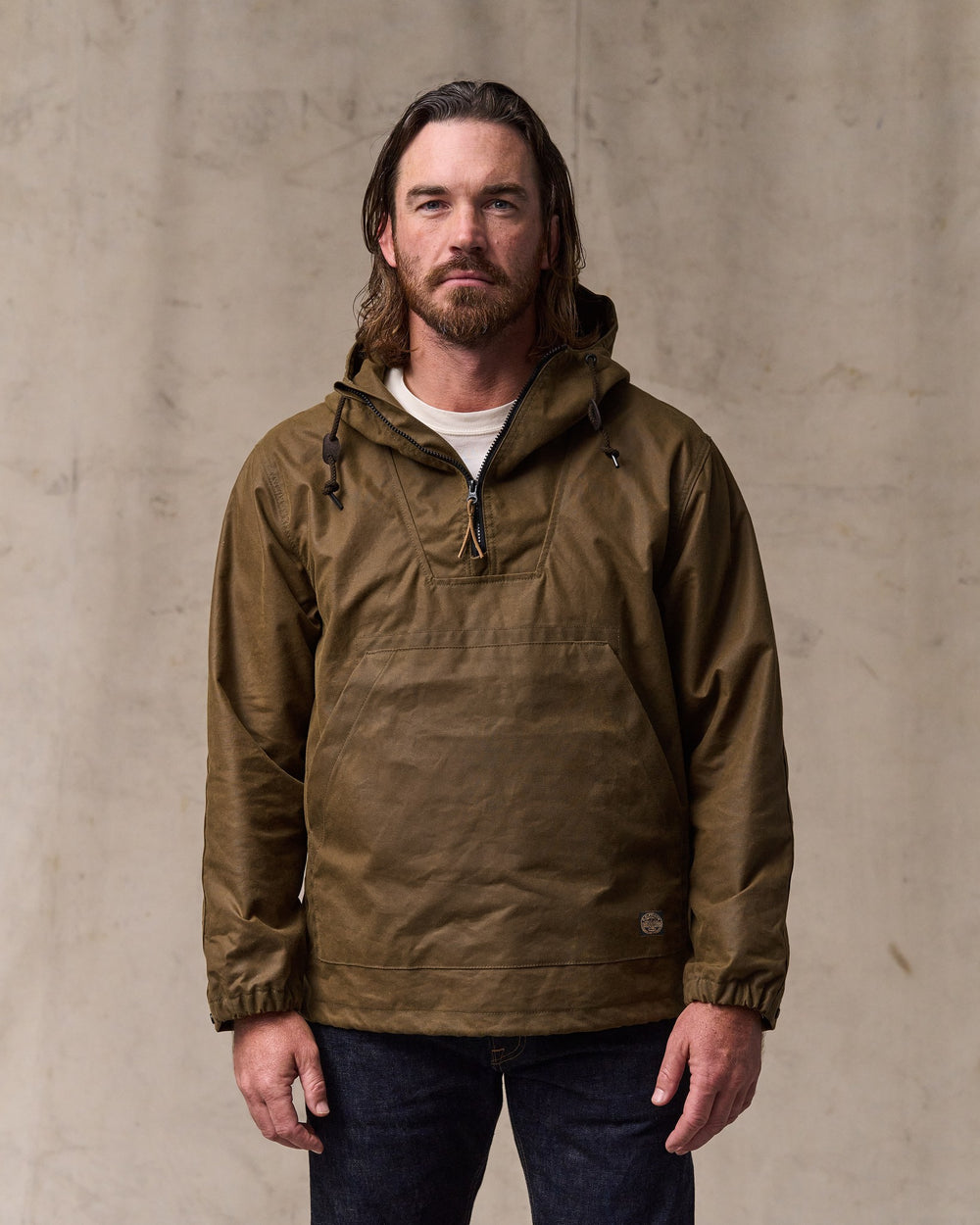 Filson Shelter Cloth Waxed Anorak Jacket in Dark Tan