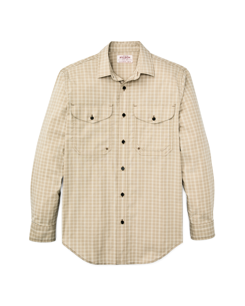 Front-facing image of the Filson Twin Lakes Sport Shirt - Tan / Cream Plaid
